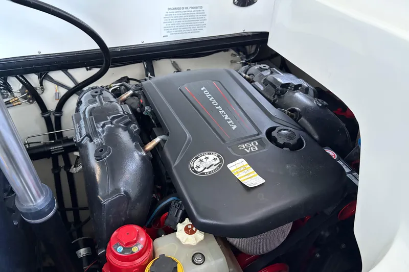  Yacht Photos Pics 2018 Cobalt R35 engine compartment featuring Volvo Penta 350 V8 engine.