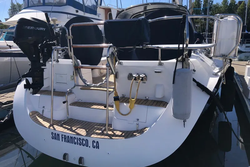 Charmed Life Yacht Photos Pics Catalina 470 sailboat, 2000 model, docked in San Francisco marina.