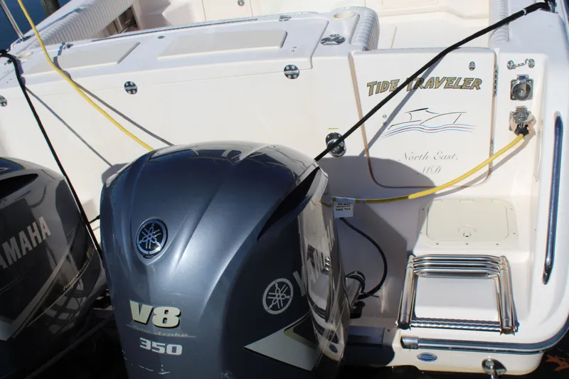 Tide Traveler Yacht Photos Pics 2008 Grady-White Express 330 boat with Yamaha V8 350 engines, docked and ready.