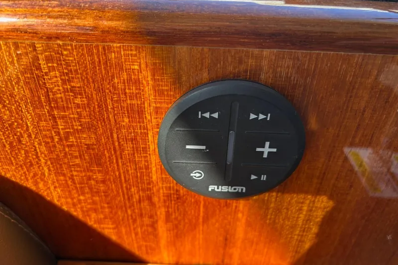 Dolce Far Niente Yacht Photos Pics Control panel on 2012 Maritimo C53 Sports Cabriolet, featuring Fusion audio system.