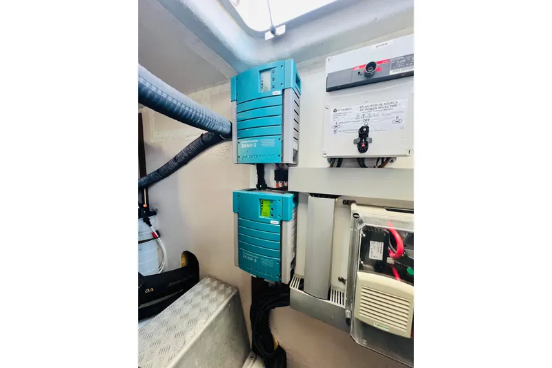 Billy Yacht Photos Pics Electrical components in the engine room of a 2014 Beneteau Swift Trawler 50.