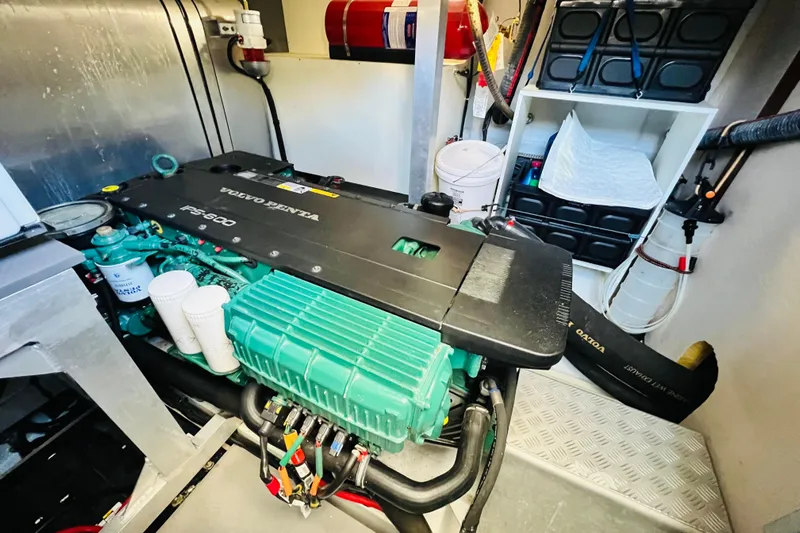 Billy Yacht Photos Pics Engine room of 2014 Beneteau Swift Trawler 50 with Volvo Penta engine.