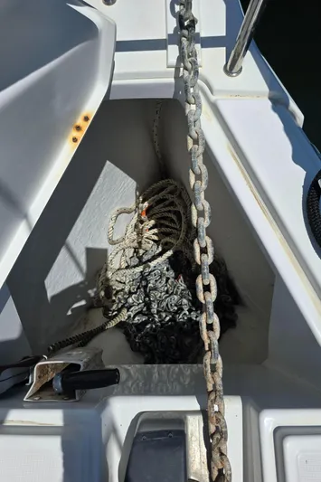  Yacht Photos Pics Anchor chain and rope storage on 2017 Jeanneau Sun Odyssey 389 sailboat.