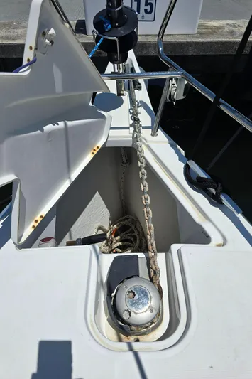  Yacht Photos Pics Anchor chain compartment on 2017 Jeanneau Sun Odyssey 389 sailboat.