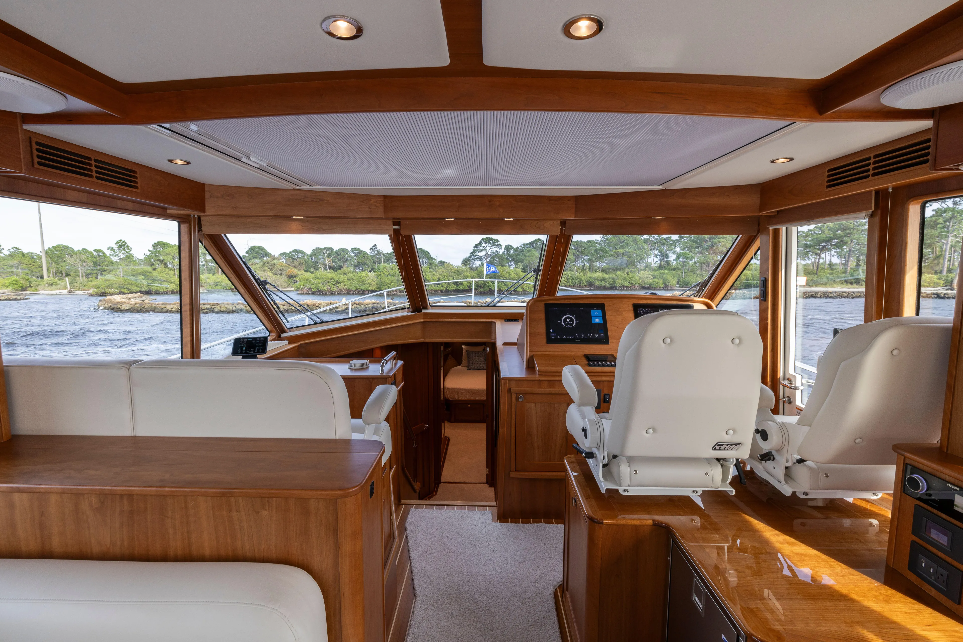 Beach To Beach Yacht Photos Pics Galley up flows beautifully into pilothouse space
