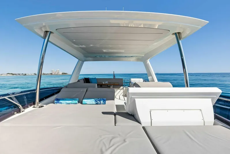 Anna Louise Yacht Photos Pics Prestige 590 Flybridge 2022 yacht with spacious deck and ocean view.