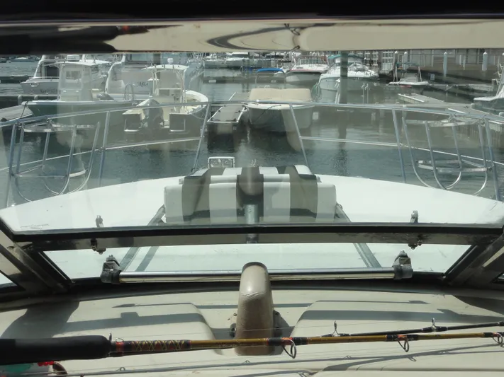  Yacht Photos Pics 2003 Sea Ray 380 Sundancer yacht docked at marina, view from cockpit.