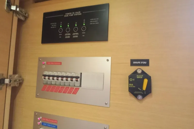 Amea Yacht Photos Pics Electrical panel and controls inside a 2014 Lagoon 52 F yacht.