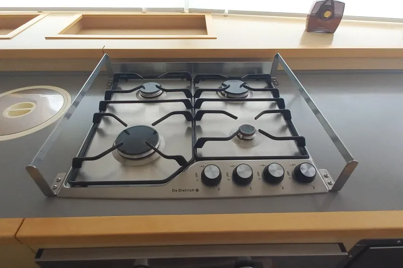 Amea Yacht Photos Pics Stainless steel stove on 2014 Lagoon 52 F yacht kitchen counter.