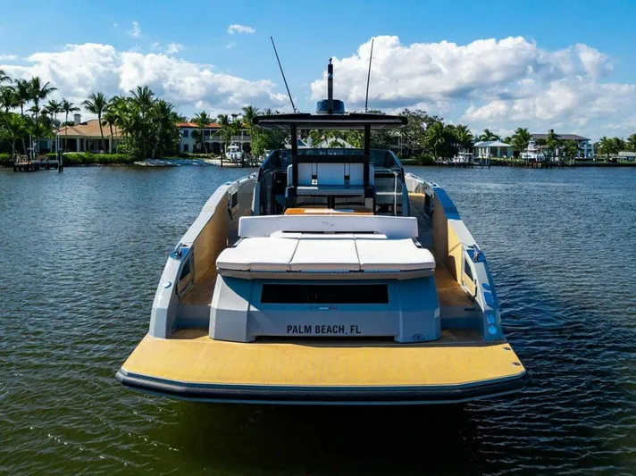  Yacht Photos Pics 2024 Rio Yachts Daytona 50 on water, rear view, Palm Beach, FL.