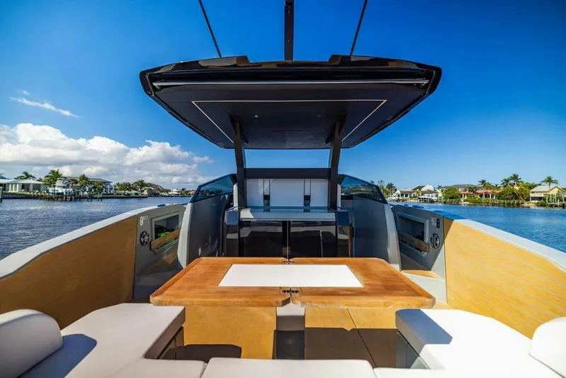  Yacht Photos Pics 2024 Rio Yachts Daytona 50 interior with sleek design and waterfront view.