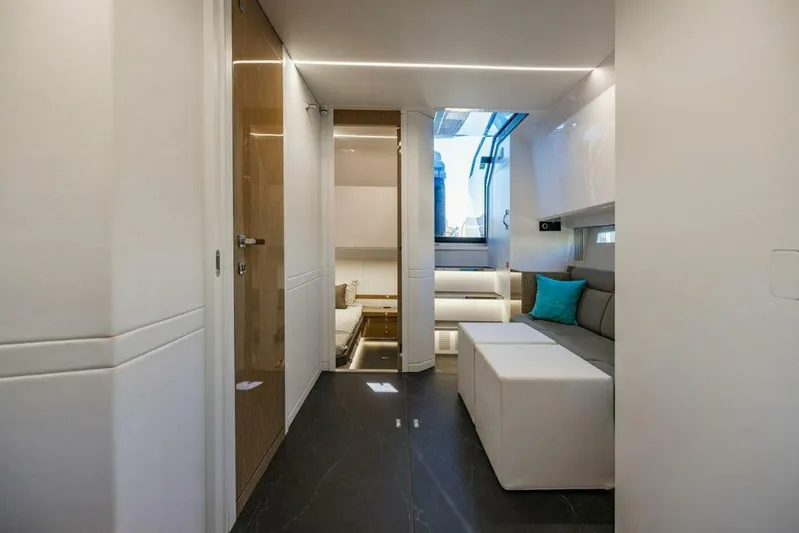 Yacht Photos Pics Luxurious interior of 2024 Rio Yachts Daytona 50, featuring modern seating and elegant design.