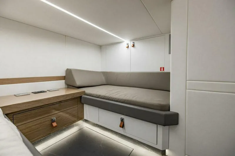  Yacht Photos Pics 2024 Rio Yachts Daytona 50 interior cabin with modern design and comfortable seating.