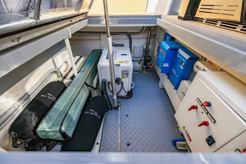  Yacht Photos Pics Engine room of 2024 Rio Yachts Daytona 50, featuring equipment and storage.