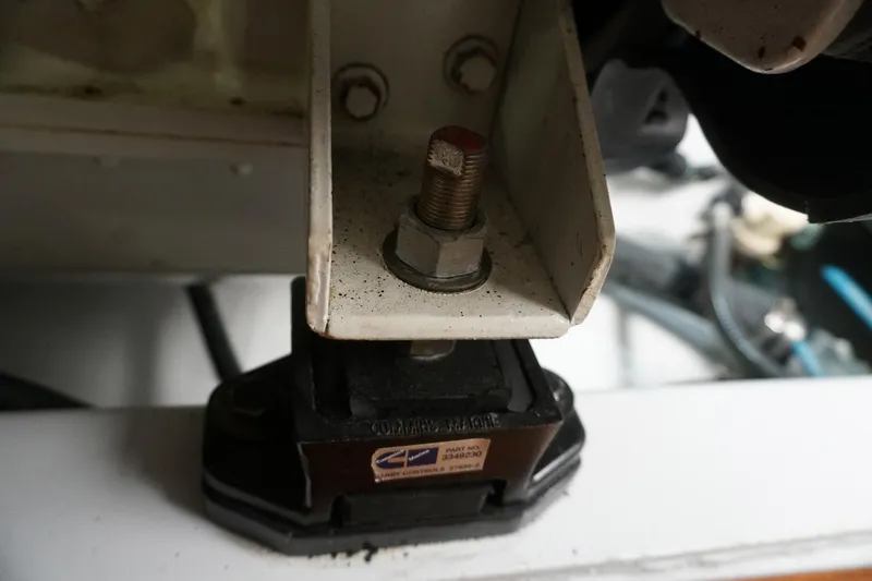  Yacht Photos Pics Close-up of a 2010 Scopinich 35 EXPRESS engine mount bolt and bracket.