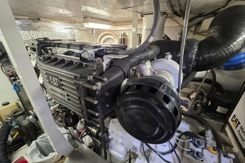 Blue Bird Yacht Photos Pics Engine room of 2008 Neptunus Flybridge MY with CAT marine power engine.
