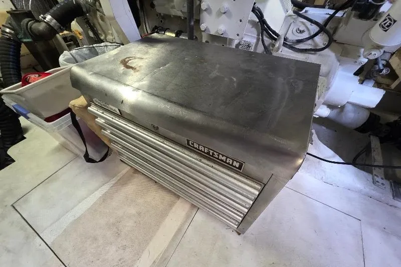 Blue Bird Yacht Photos Pics Toolbox in the engine room of a 2008 Neptunus Flybridge MY yacht.