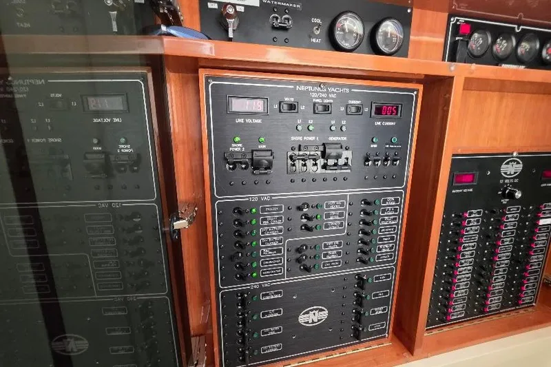 Blue Bird Yacht Photos Pics Electrical control panel on a 2008 Neptunus Flybridge MY yacht.