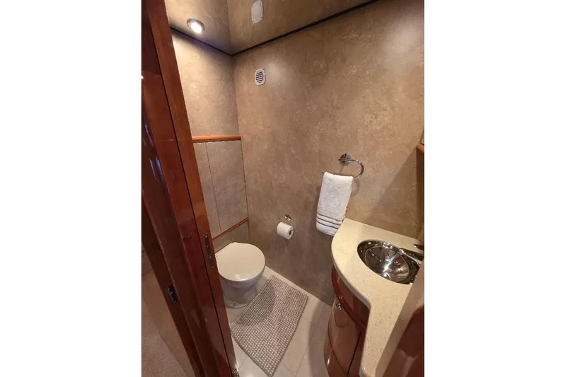 Blue Bird Yacht Photos Pics Luxurious bathroom in 2008 Neptunus Flybridge MY yacht with modern fixtures.