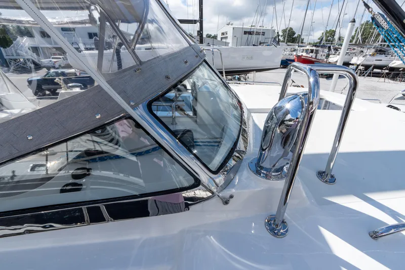 Solitude Yacht Photos Pics 2018 Passport Vista 545 Center Cockpit yacht, featuring sleek design and polished chrome details.