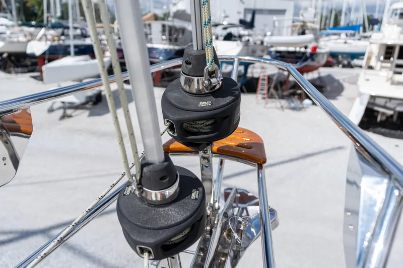 Solitude Yacht Photos Pics Close-up of rigging on a 2018 Passport Vista 545 Center Cockpit sailboat.