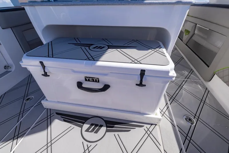  Yacht Photos Pics YETI cooler on 2026 Deep Impact 399 Sport boat with custom flooring design.