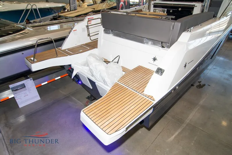  Yacht Photos Pics 2022 Jeanneau Leader 10.5 boat with teak deck, displayed at Big Thunder Marine showroom.