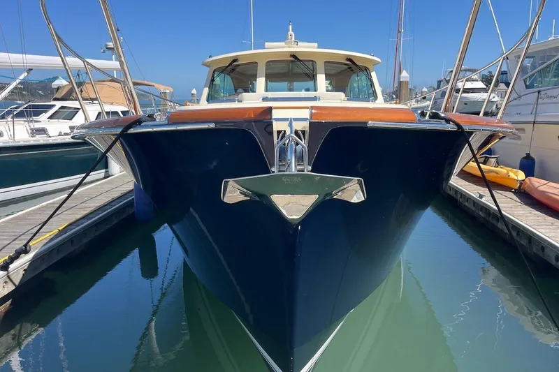 Cassidy Yacht Photos Pics 2013 Hinckley Talaria 48 MY yacht docked in marina, front view.