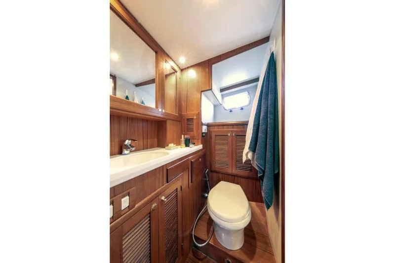  Yacht Photos Pics Luxurious wooden bathroom in 2012 Kadey-Krogen Krogen 42 Trawler yacht.