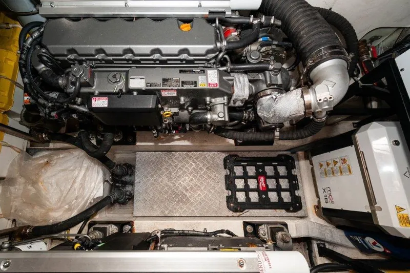 Steel Dreamin Yacht Photos Pics Engine room of 2022 Greenline 45 Fly yacht with hardtop and solar panels.