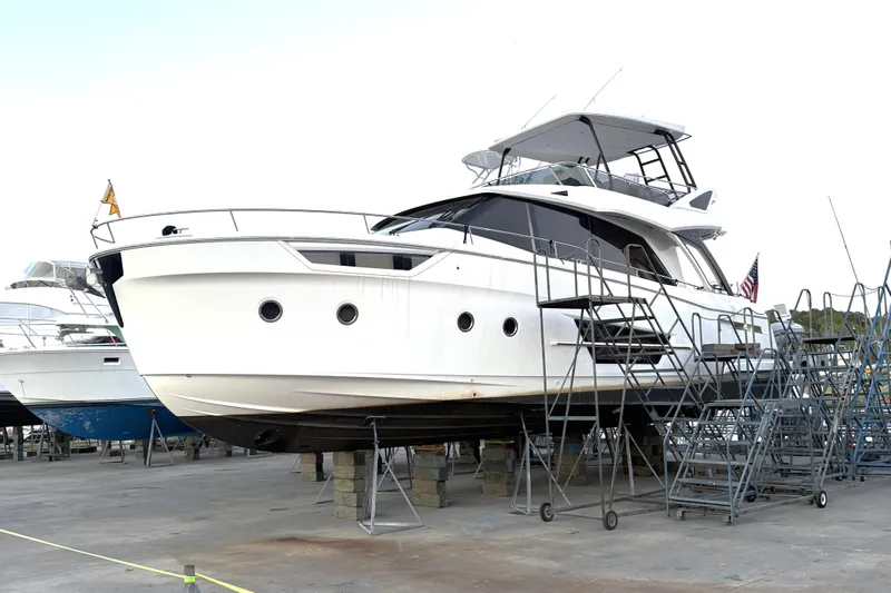 Steel Dreamin Yacht Photos Pics 2022 Greenline 45 Fly yacht with hardtop and solar panels on dry dock.