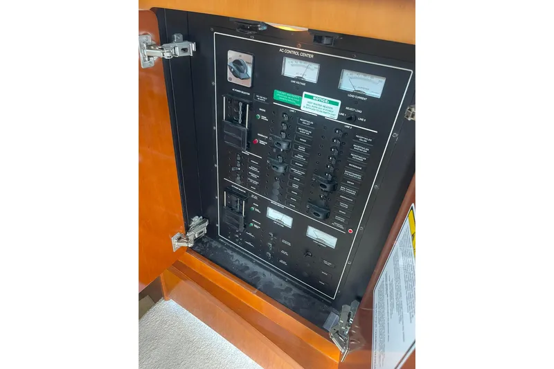 Sea Spirit Yacht Photos Pics Electrical control panel inside a 2004 Carver 570 Voyager Pilothouse yacht.