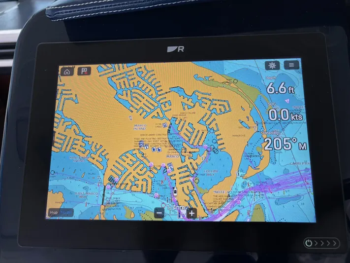 Cruise Prop Too Yacht Photos Pics Navigation display on 2010 Tiara Yachts 3900 Sovran showing nautical chart and data.