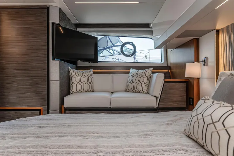  Yacht Photos Pics Luxurious interior of 2019 Tiara Yachts C49 Coupe with modern furnishings and elegant design.