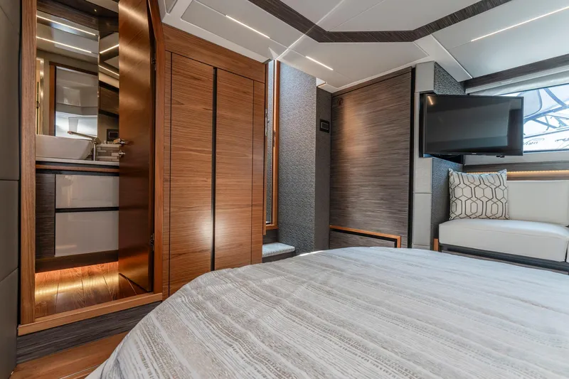  Yacht Photos Pics Luxurious interior of 2019 Tiara Yachts C49 Coupe with modern furnishings and elegant design.