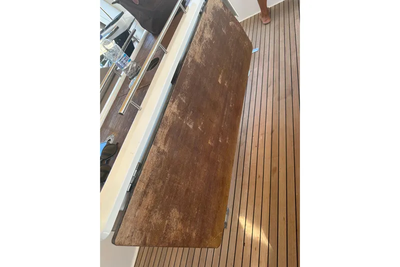  Yacht Photos Pics 2020 Dufour 430 yacht with wooden deck and foldable table.