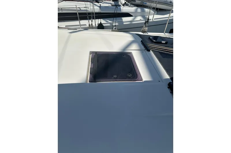  Yacht Photos Pics Deck view of 2020 Dufour 430 sailboat with hatch and rigging.