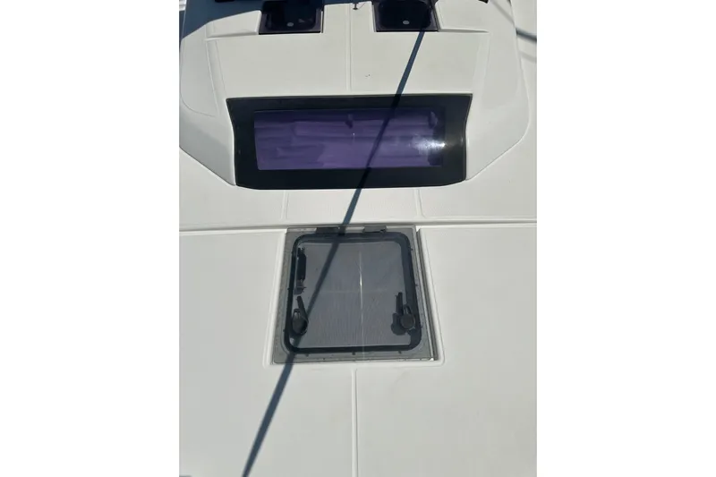  Yacht Photos Pics Dufour 430 yacht deck with hatch, 2020 model, featuring sleek design elements.