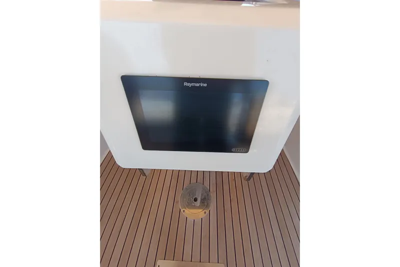 Yacht Photos Pics Raymarine navigation display on 2020 Dufour 430 yacht with teak flooring.