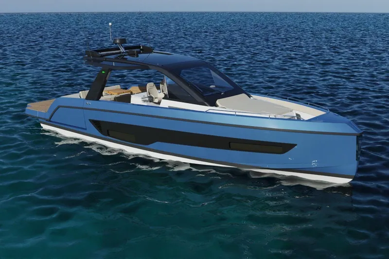  Yacht Photos Pics 2026 Schaefer V44 yacht cruising on open water, showcasing sleek design and modern features.