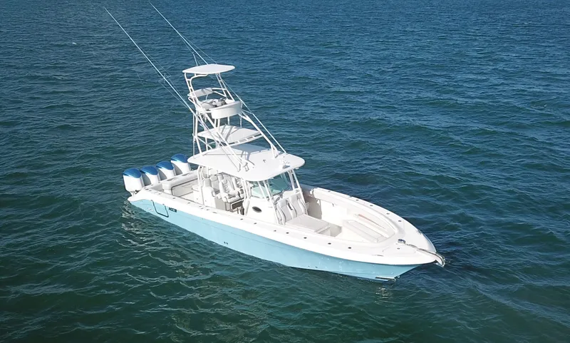  Yacht Photos Pics 2014 Hydra-Sports 42 boat on open water, featuring multiple outboard engines.