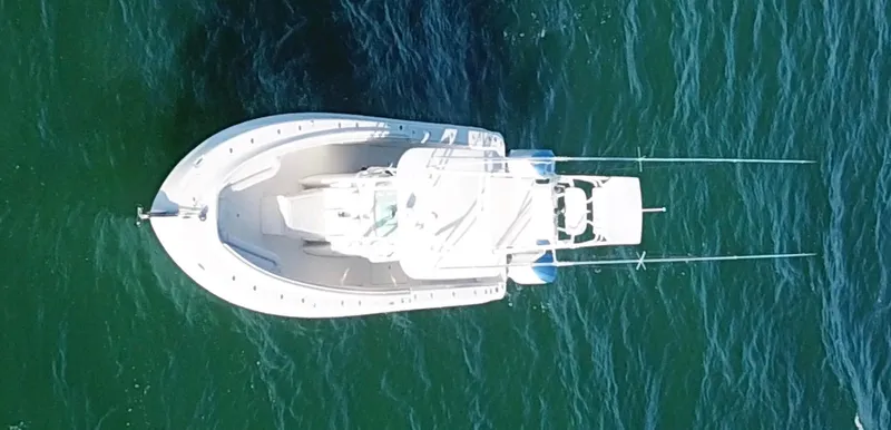  Yacht Photos Pics Aerial view of 2014 Hydra-Sports 42 boat on green water.