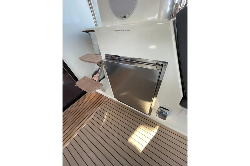 Zensation Yacht Photos Pics 2023 Fountaine Pajot Tanna 47 yacht interior with sleek stainless steel appliance.