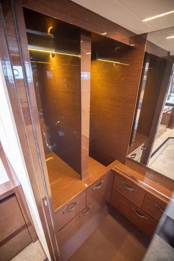  Yacht Photos Pics Luxurious wooden cabinetry in 2020 Prestige 590 Flybridge Cruiser yacht interior.