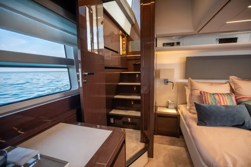  Yacht Photos Pics Luxurious interior of 2020 Prestige 590 Flybridge Cruiser with ocean view.