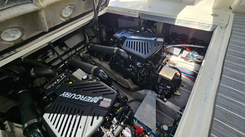  Yacht Photos Pics Engine compartment of a 2005 Sea Ray 390 Sundancer with twin MerCruiser engines.