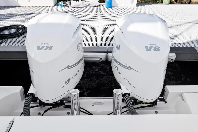 Let&rsquo;s Go II Yacht Photos Pics Twin Yamaha V8 engines on a 2013 Pursuit OS 345 Offshore boat.