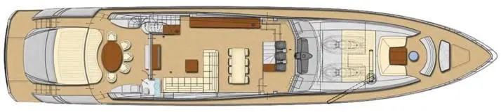  Yacht Photos Pics Top view layout of 2013 Pershing 108 yacht, showcasing interior and deck design.