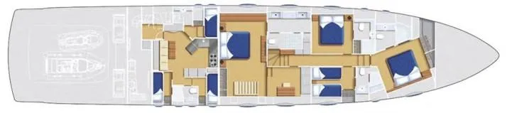  Yacht Photos Pics Floor plan of a 2013 Pershing 108 yacht, showcasing cabin and living areas.
