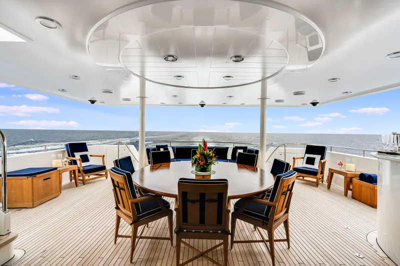 Avalina Yacht Photos Pics Luxurious 2003 Westport yacht deck with elegant seating and ocean view.